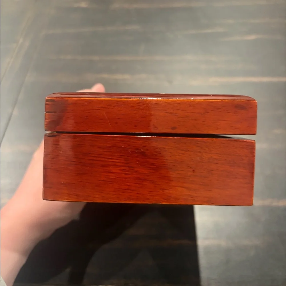 Vintage Belted Cherry Wood Jewelry Box